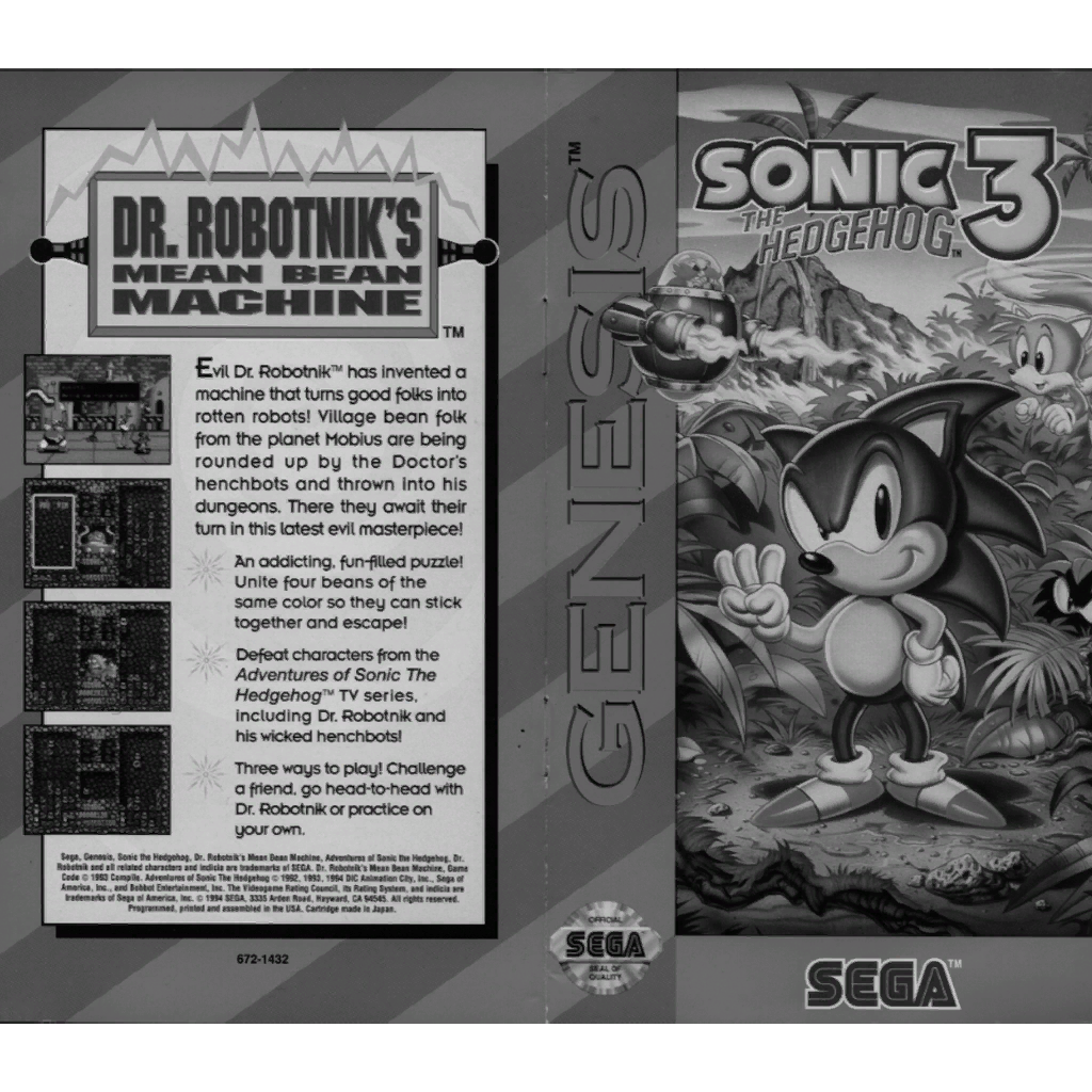 z_mono_tga.tpl - The front cover for Sonic 3 with Dr. Robotnik's Mean Bean Machine's back cover in .tga format and black and white.