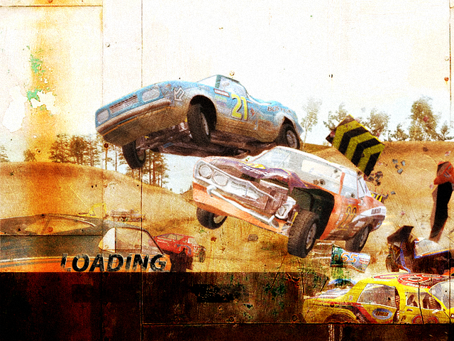 Unused loading screen, featuring multiple vehicles with early liveries/meshes, most notably a blue Slider.