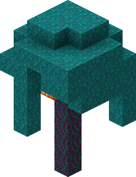 An isometric render of huge warped fungi in 20w06a.