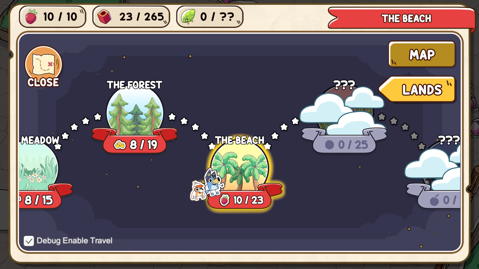 Toggle to enable Debug Travel, seems to do nothing.