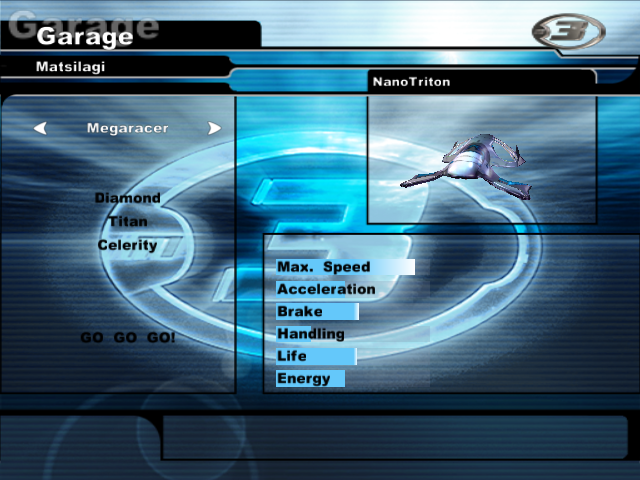 The ship in the "Arcade" vehicle selection menu, along with its stats. The ship in the "Arcade" vehicle selection menu, along with its stats.