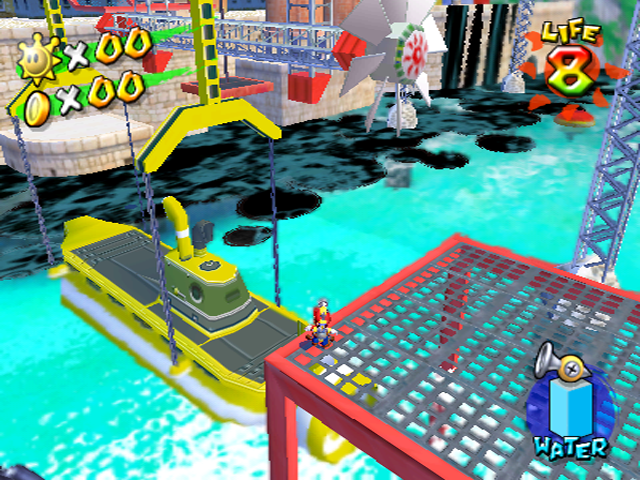 Again, the goop in the water is using an earlier design that can still be found in the game files. The ends of the submarine support beam are red instead of orange.