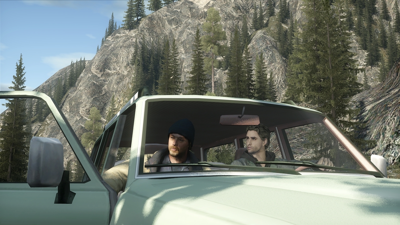 A cutscene for picking up the hitchhiker, who looks a bit like Norman Reedus