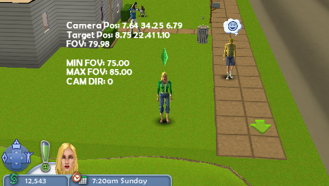 Camera/target positions and FOV information.
