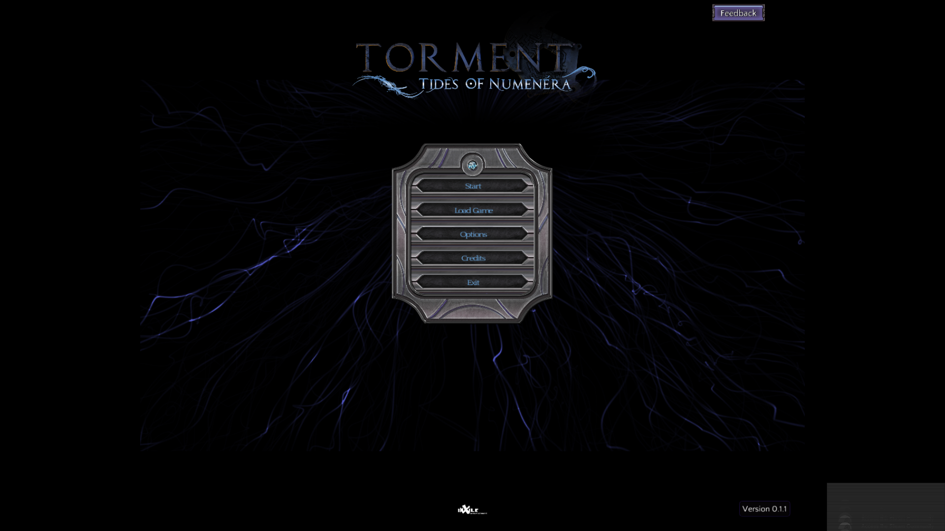 Main Menu, changed again from previous builds, note the load game menu item