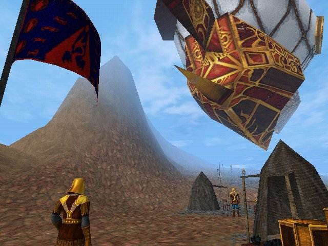 The dirigible (dwarven flying ship) docked at the Ogretooth Mountains Imperial Camp.
