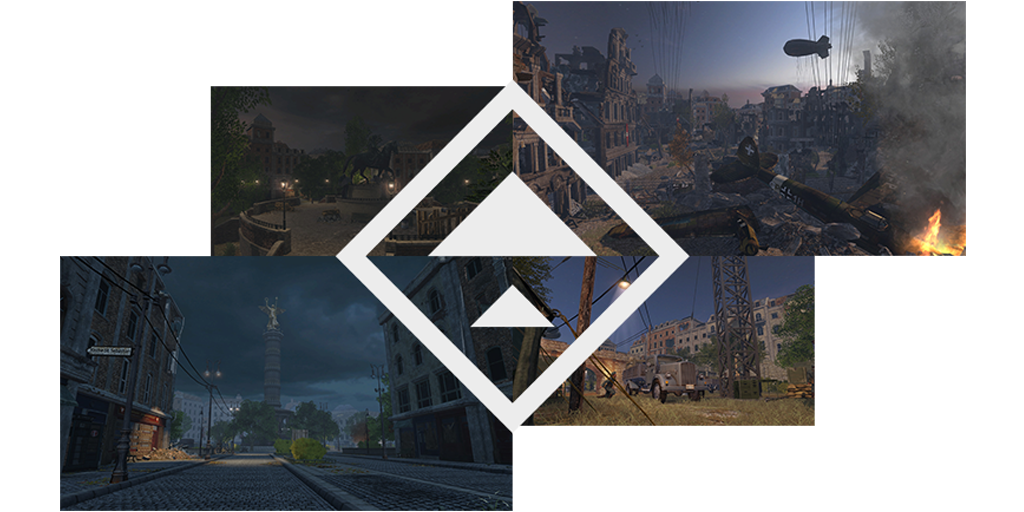 Unused image showing 3 screenshots of Berlin map and London Calling day from Clear Skies operation.