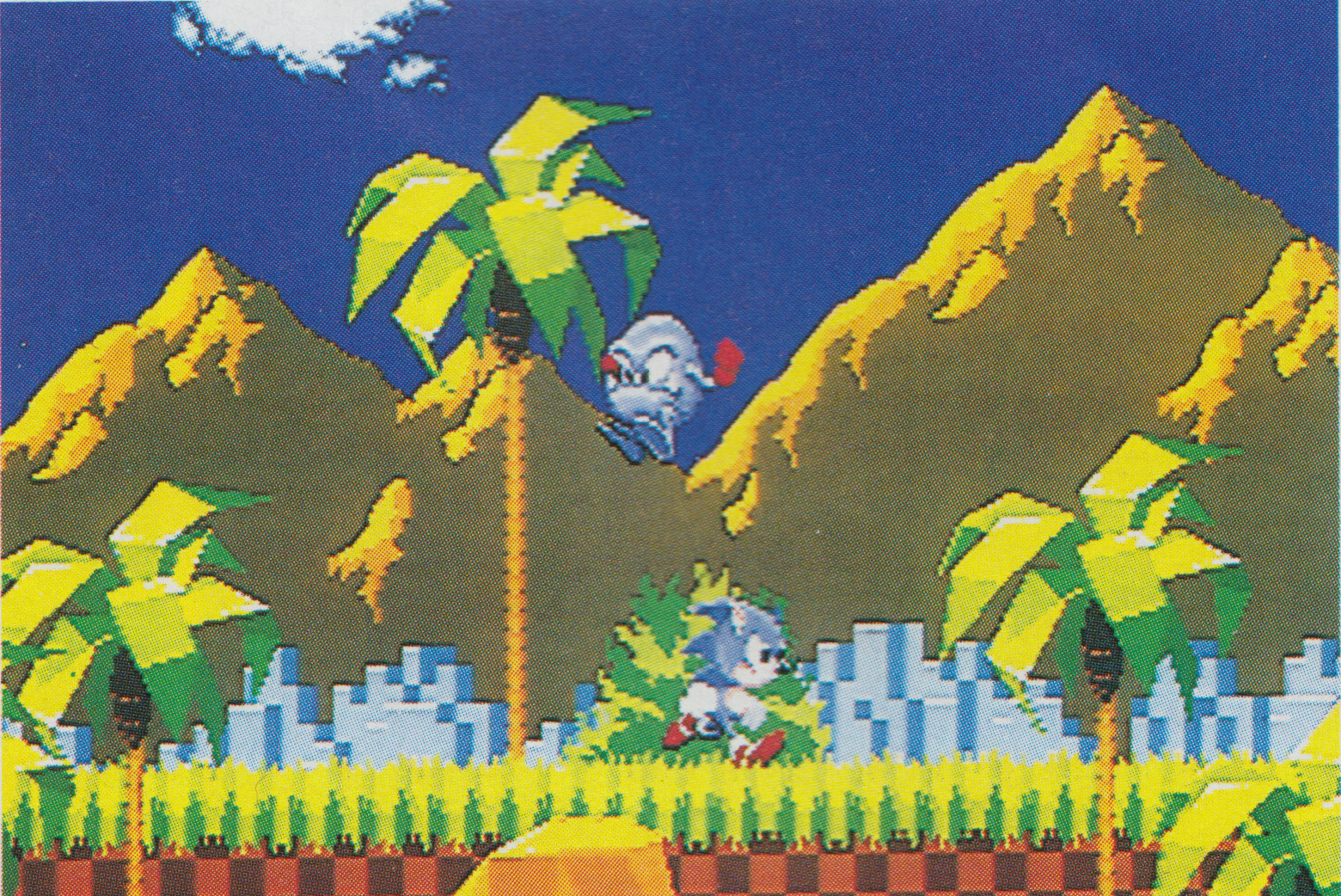  Sonic continues to the right, running underneath the enemy to avoid its attack.