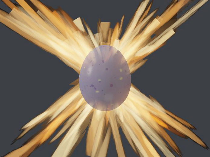 A birds egg found on the Berlin Egg Hunt mid-explosion.
