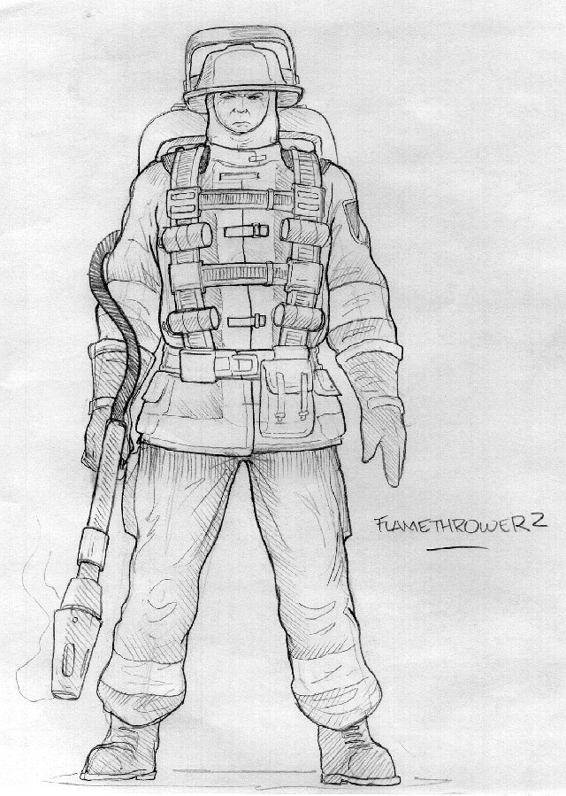 Flamethrower concept art. Flamethrower concept art.