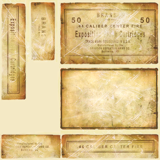 Texture for an unused box of blank ammunition for Lincoln's Repeater. Texture for an unused box of blank ammunition for Lincoln's Repeater.