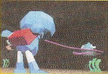Davy (Appearing almost in his complete version) grabbing the unseen fish enemy with his tongue.