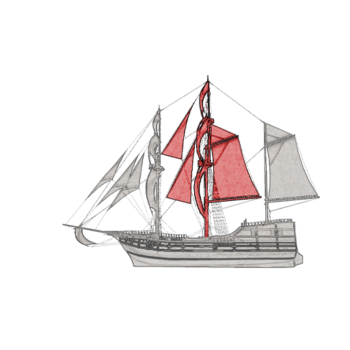 A sketch of a ship; likely the Sandras, with the crow's nest highlighted.