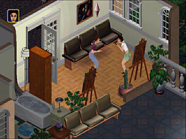 Final design of the active character indicator, although it still uses an early trembling animation. Early, overdetailed puddle sprite close to the bathtub. White railing appears in an early design. Final design of the active character indicator, although it still uses an early trembling animation. Early, overdetailed puddle sprite close to the bathtub. White railing appears in an early design.