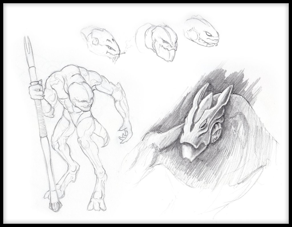 Concept art of the Elites, which would be realised in early builds of Halo, such as that shown at Macworld.