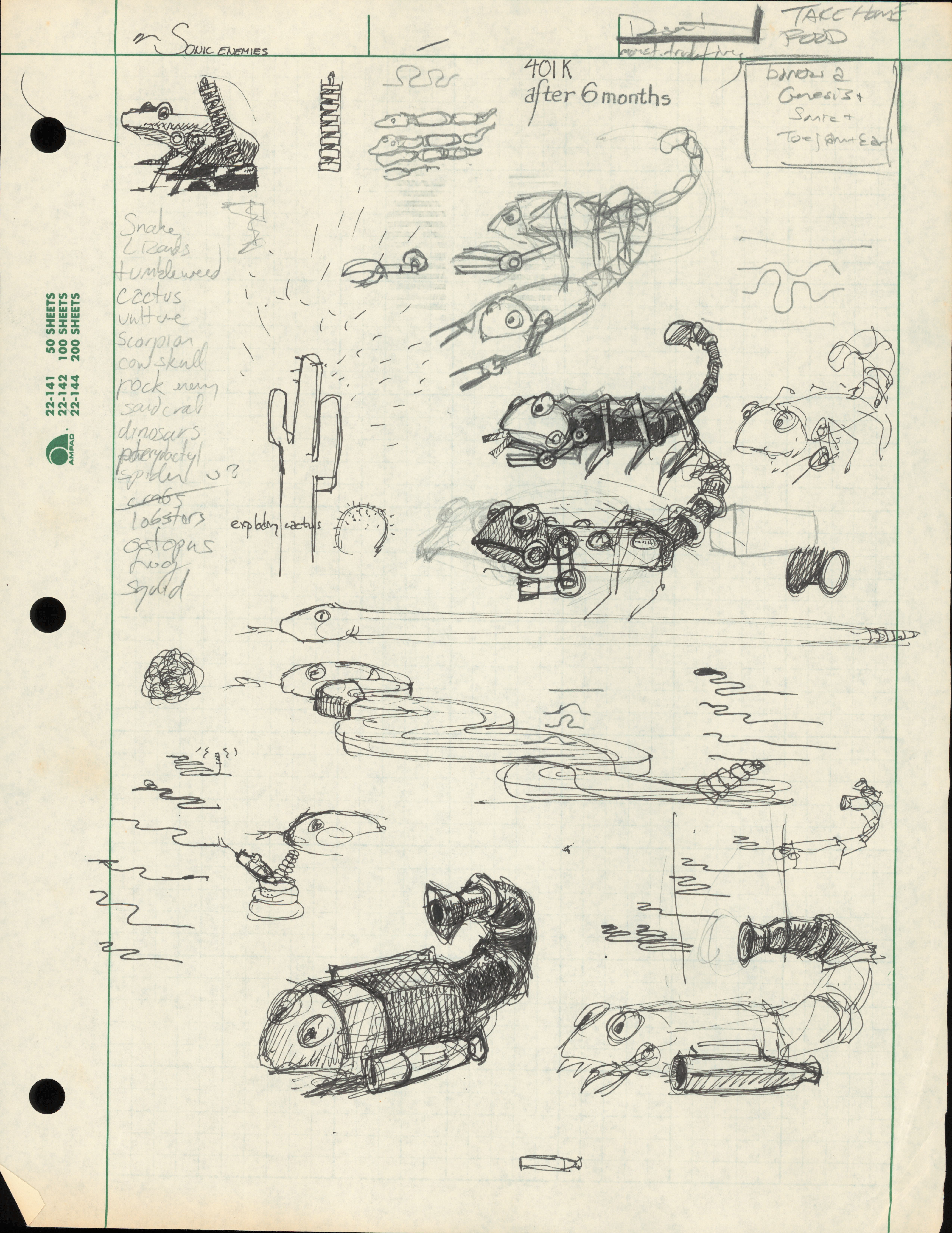 Exploding Cactus, Snake, Scorpion, and Tumbleweed. Lizard, Vulture, Cow Skull, Rock Enemy, and Sand Crab are mentioned. Exploding Cactus, Snake, Scorpion, and Tumbleweed. Lizard, Vulture, Cow Skull, Rock Enemy, and Sand Crab are mentioned.