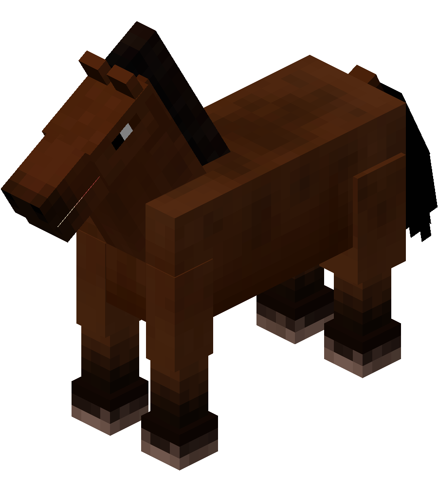 An isometric render of a brown horse in 13w16a.