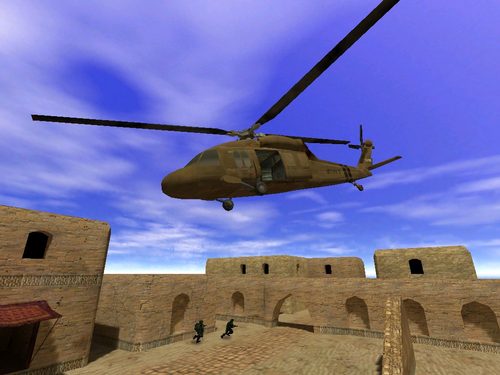 Screenshot of a desert map, helicopter. This desert map would inspire Dave Johnston to create de_dust for Counter-Strike. Screenshot of a desert map, helicopter. This desert map would inspire Dave Johnston to create de_dust for Counter-Strike.
