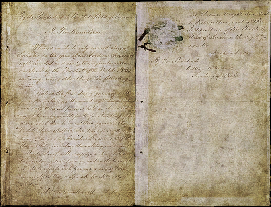 The Emancipation Proclamation. One of many unused (as an item) historical documents, but the only one not already in the possession of Abraham Washington. The Emancipation Proclamation. One of many unused (as an item) historical documents, but the only one not already in the possession of Abraham Washington.