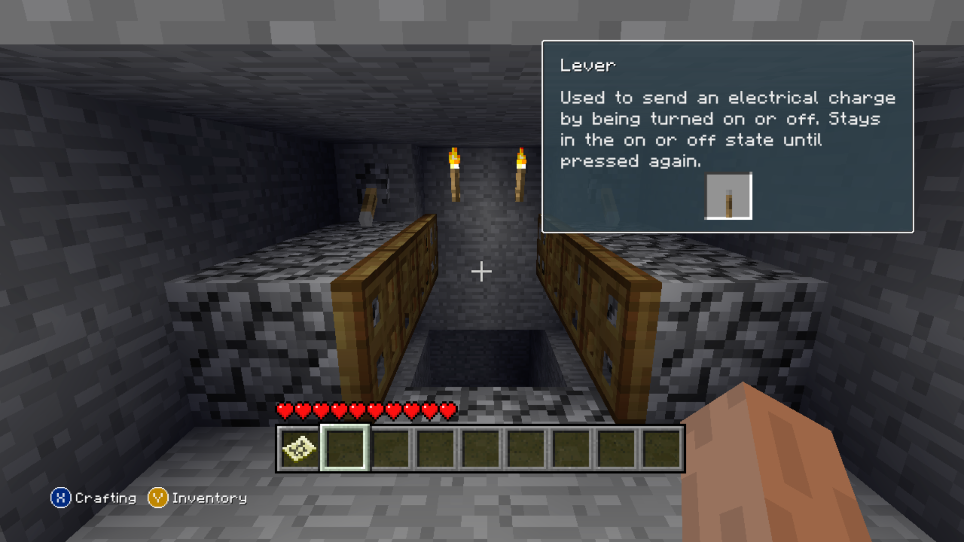 A set of trapdoors with each side hooked up to a lever, with both levers activated. A set of trapdoors with each side hooked up to a lever, with both levers activated.