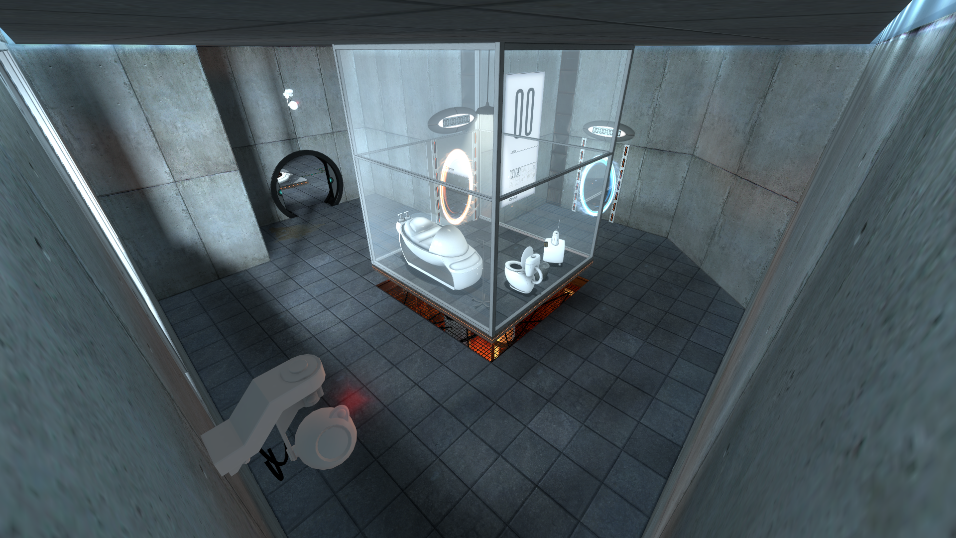 The starting room, with early props and early portal frames. The starting room, with early props and early portal frames.
