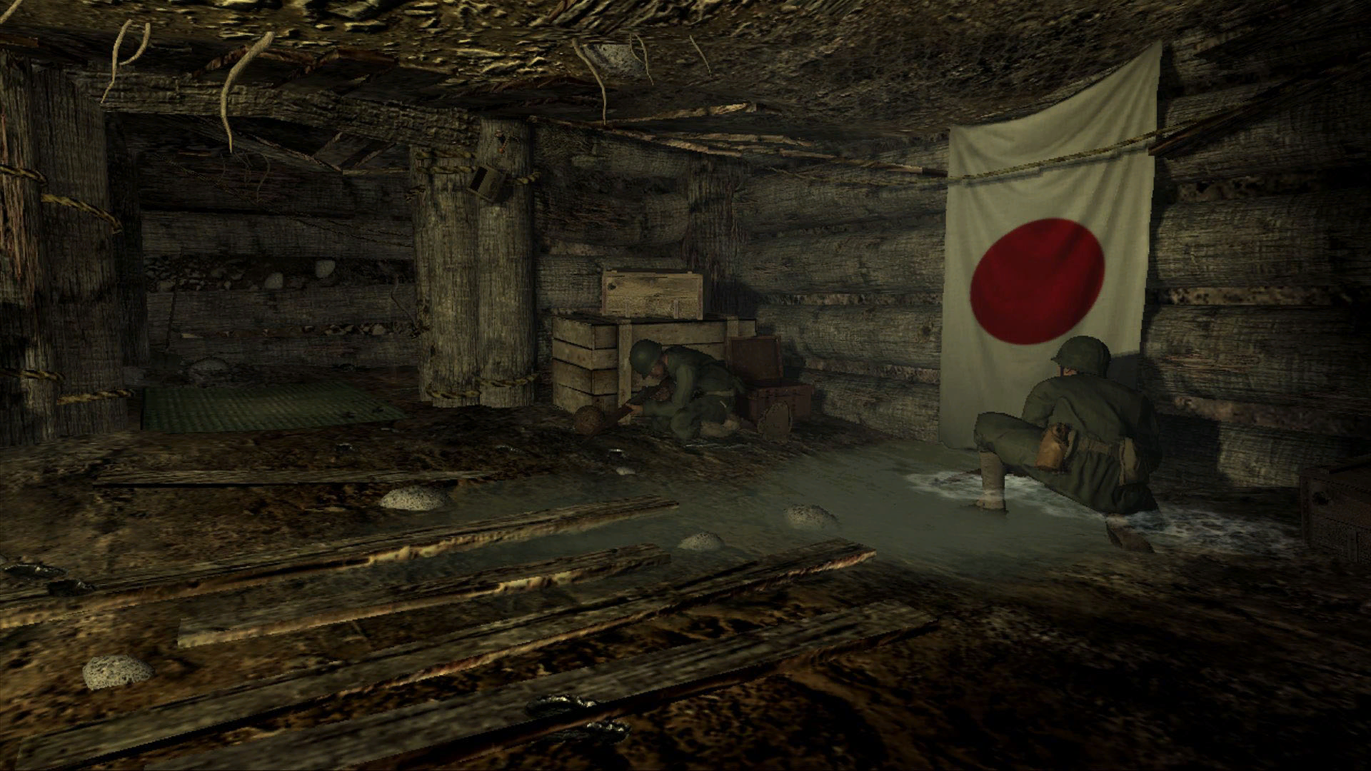 Marines inside of a Japanese command bunker.