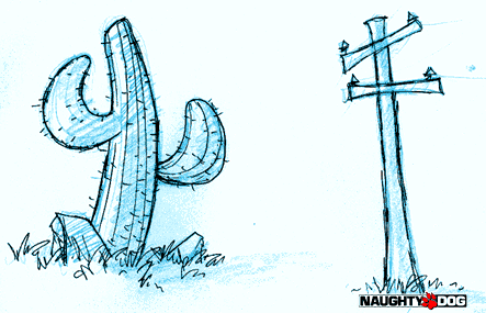 Sketches of a cactus and a telephone pole. Sketches of a cactus and a telephone pole.