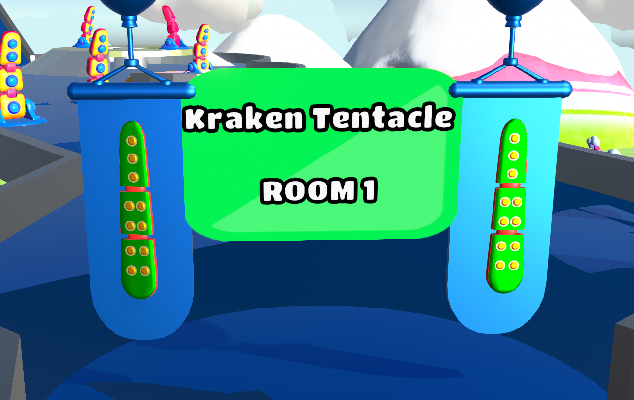 The flags welcoming the Fall Guy to the test place features an early version of the Kraken Tentacle, appearing much larger and rougher.