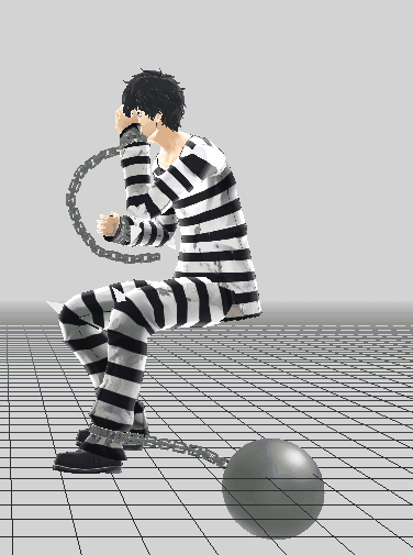 Realizing he's in chains. Realizing he's in chains.