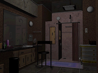 "In Front of Shower Room" with the lights off.