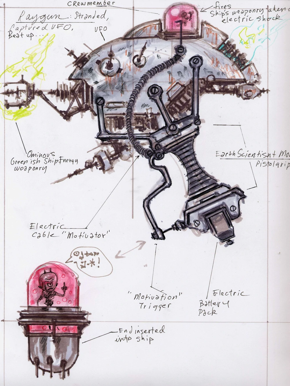 Alien blaster cobbled together by earth scientists from a miniature UFO. Alien blaster cobbled together by earth scientists from a miniature UFO.
