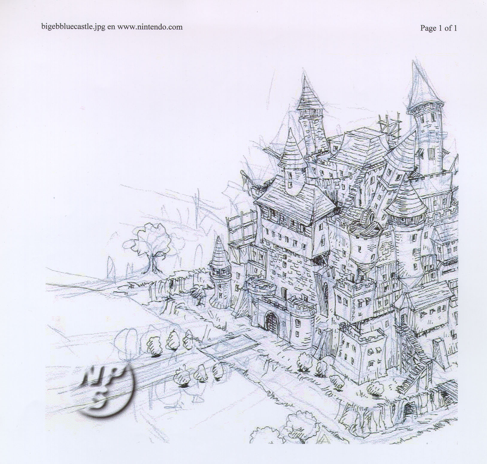 Concept art of a location called "Blue Castle" by Itoh, which may have been Osohe Castle in the final. Concept art of a location called "Blue Castle" by Itoh, which may have been Osohe Castle in the final.