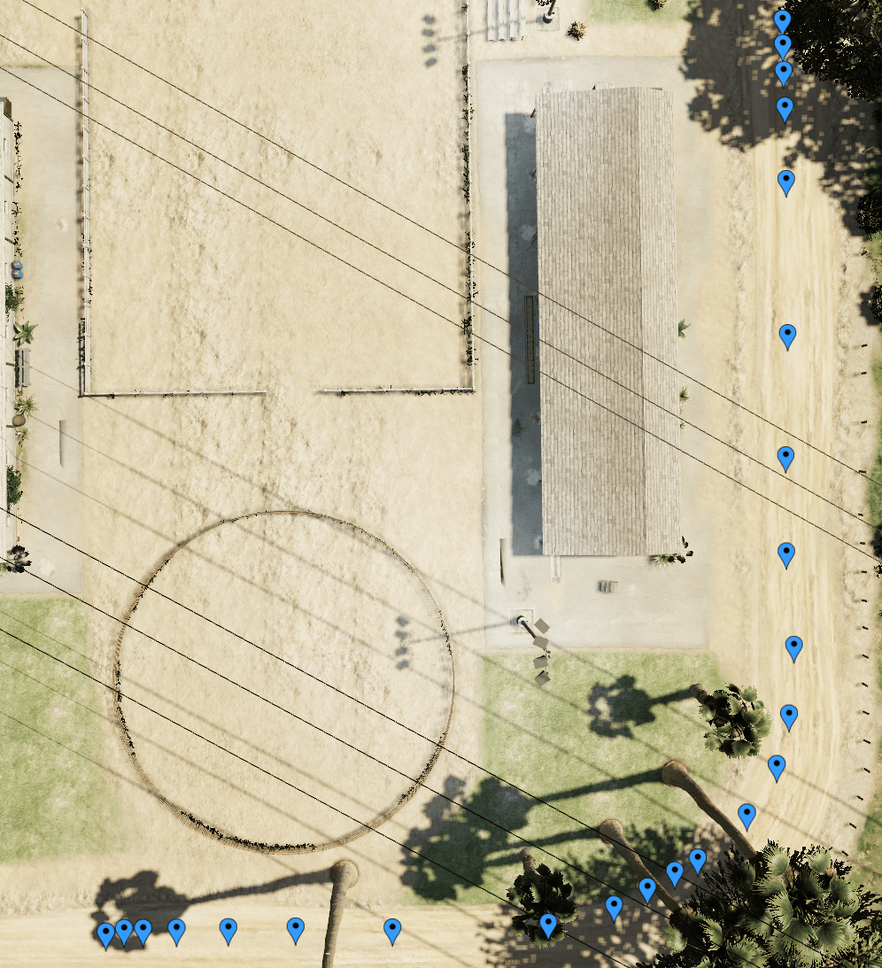 The positions rendered in-game. (Each blue marker is a position.) The positions rendered in-game. (Each blue marker is a position.)