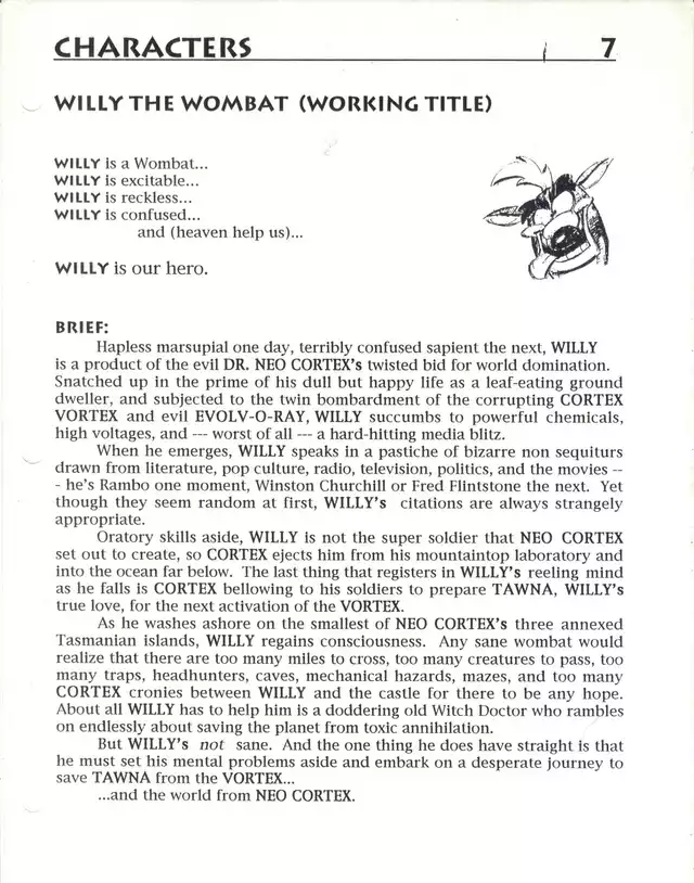 Crash's character bio (August 1995). Crash's character bio (August 1995).