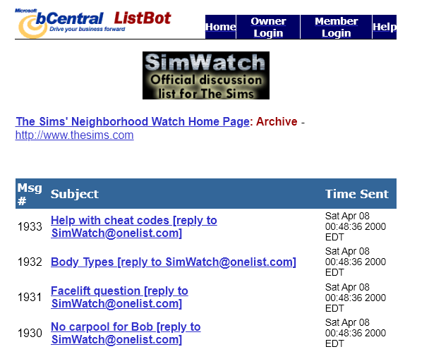 SimWatch Archive List. SimWatch Archive List.