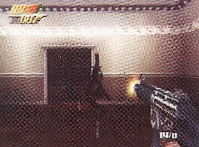 Bond shooting at an enemy.