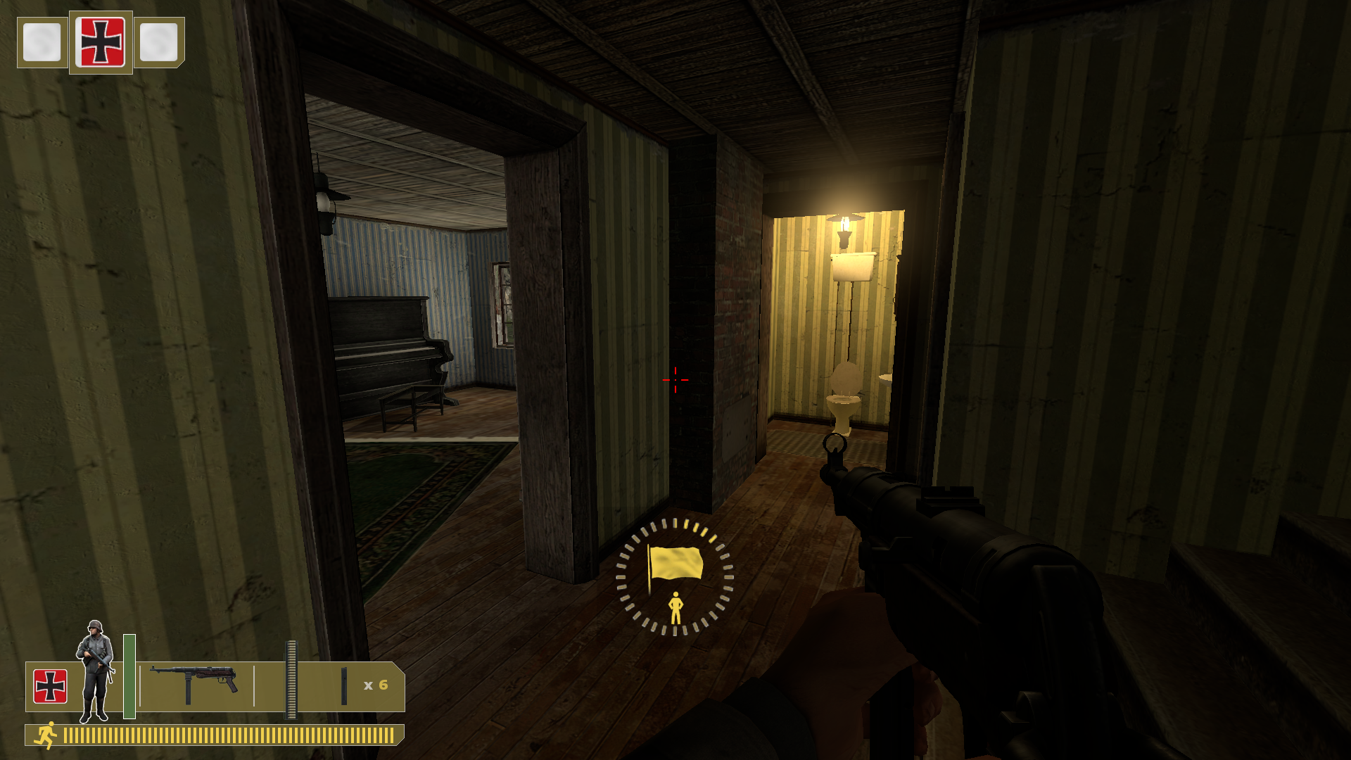 The interior, second floor of the central capture point which is a fully furnished cabin.