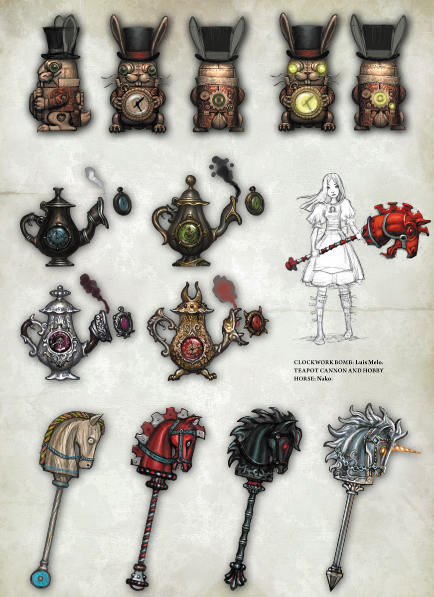 Clockwork Bomb, Teapot Cannon and Hobby Horse. Clockwork Bomb, Teapot Cannon and Hobby Horse.