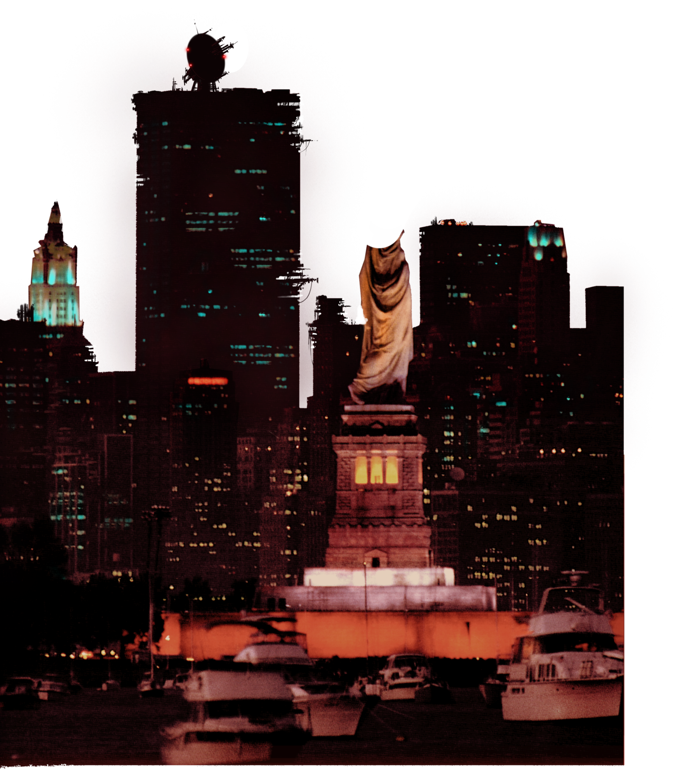 The buildings edited to be damaged