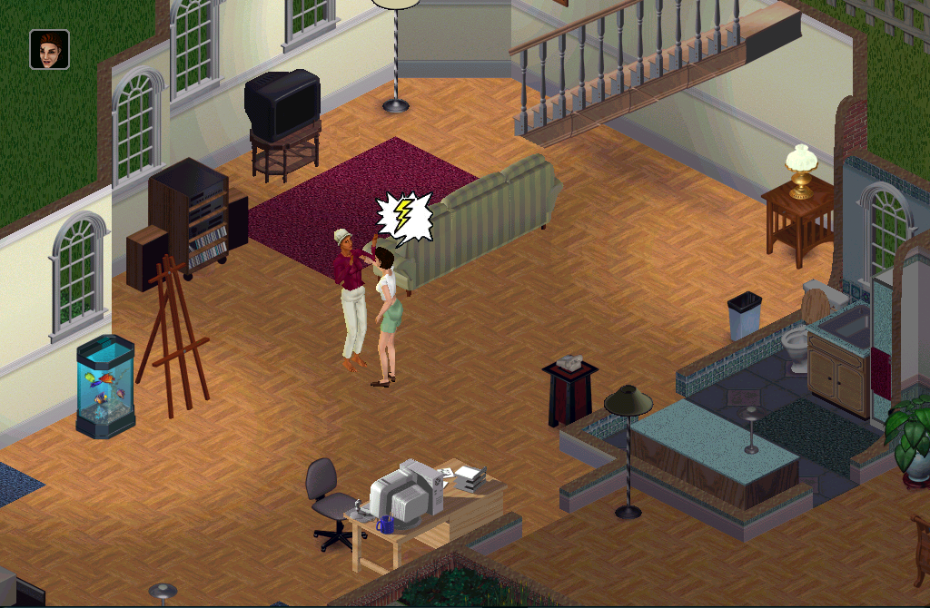"You'll also want to move other Sims into the neighborhood. The bachelor can't believe his luck. Two cute Sim roomates next door. If they ever stop fighting, maybe they'll invite him over."