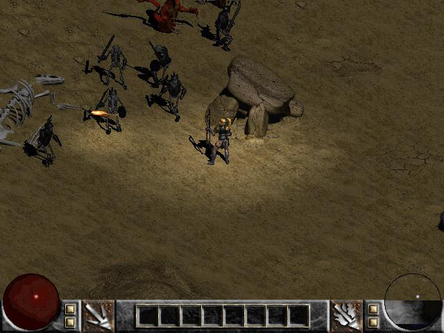 Old style interface and old skeletons. Skeletons don't spawn in outdoor desert environments in the final game.